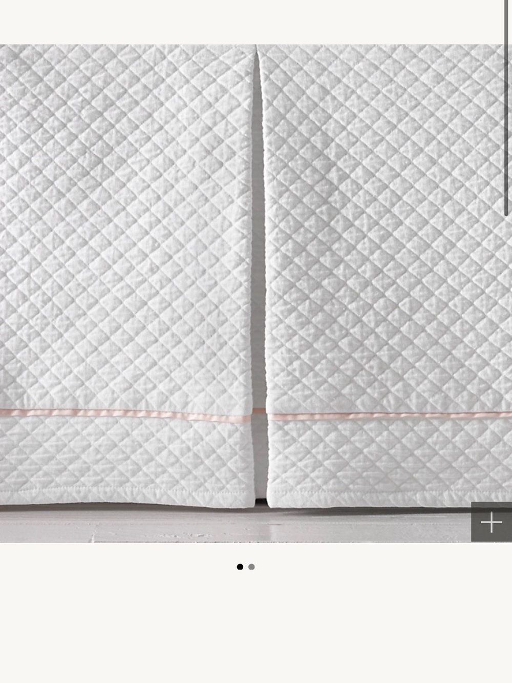 Restoration Hardware White Quilted Bed Skirt with Pale Pink Trim